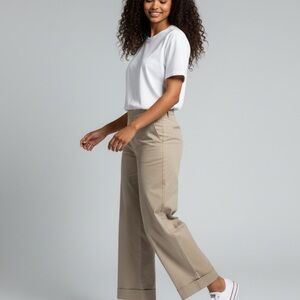 Eileen Fisher Beige Wide-Leg High Waisted Pants Office Trousers Large
